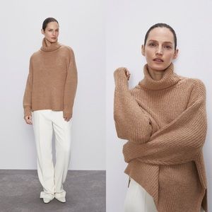 Sara camel knit turtleneck sweater